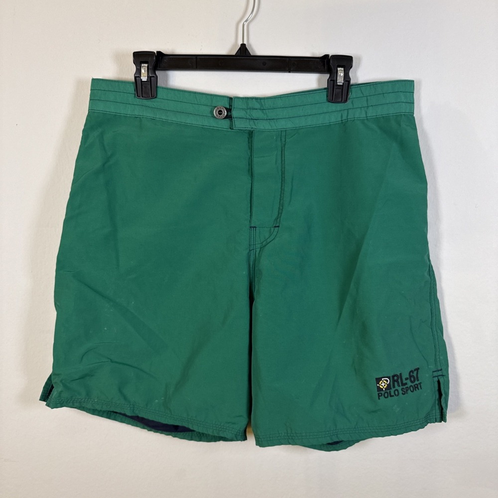 Polo Sport Ralph Lauren RL-67 Green Board Shorts Mens 36 Vintage Swim Trunks